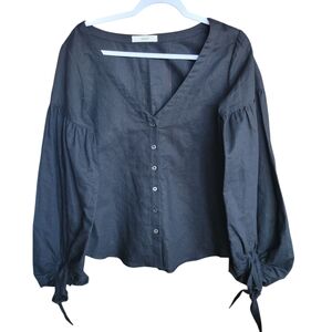 Capulet Small Blouse Black Balloon Sleeve Linen Blend